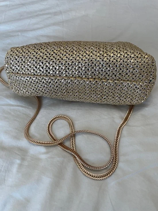 Stunning Metallic Gold Woven Shoulder Clutch with Chain Strap - Picture 5 of 8